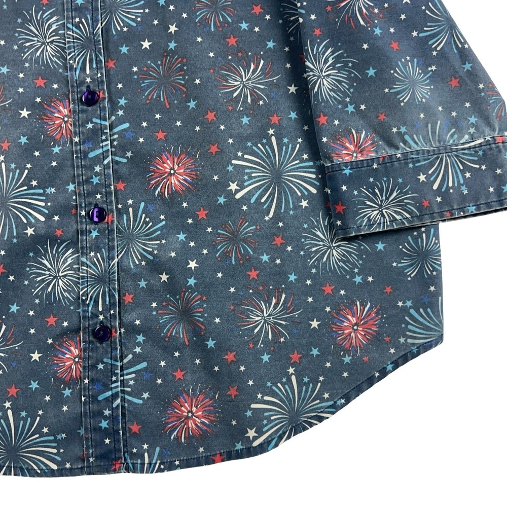 Blair Button Up Shirt Women Large Blue Fireworks Patriotic 3/4 Sleeve Top - Picture 4 of 11